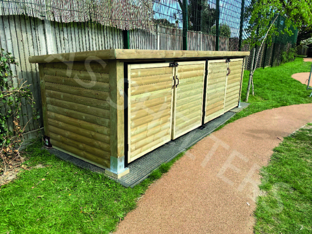 Low Wooden Storage Shelter with Hinged Metal Frame | SAS Shelters